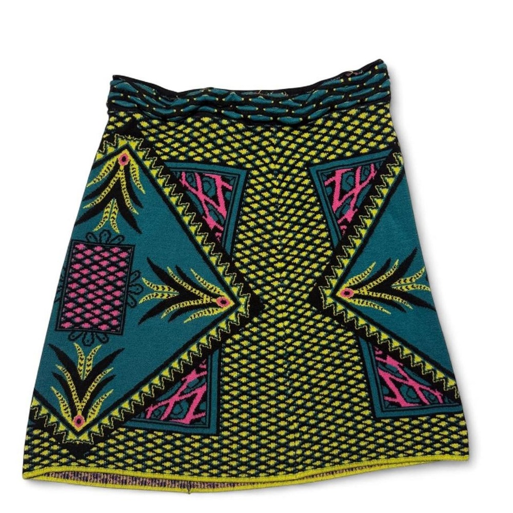 Gianni Bini Geometric Print A-Line Skirt Teal Pink Yellow Y2K Boho Bold